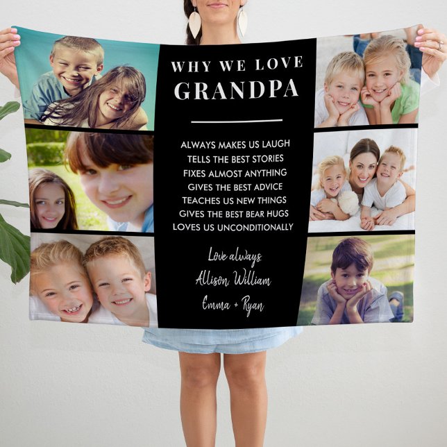 Opa-Foto-Collage Fleecedecke (Grandpa Photo Collage Fleece Blanket)