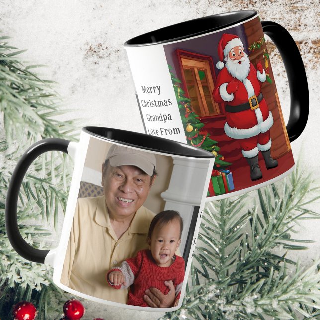 Opa Foto überrascht Santa Black, White Coffee Tasse (Front, Back And Side View)