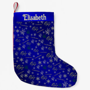 opa-fröhlicher Weihnachtstext in gold-blauem Strum Kleiner Weihnachtsstrumpf