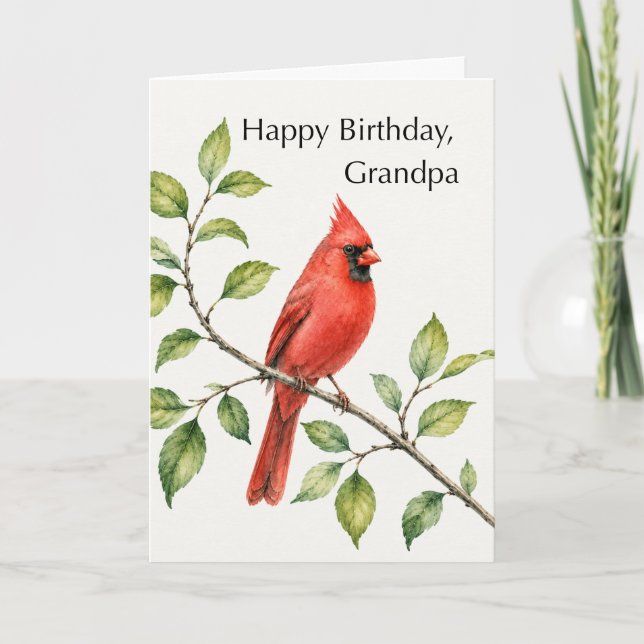 Opa Geburtstag Roter Kardinal auf Ast Karte (Vorderseite)
