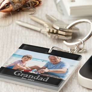 Opa gegründet Foto Weiß Fett Minimaler Text Schlüsselanhänger