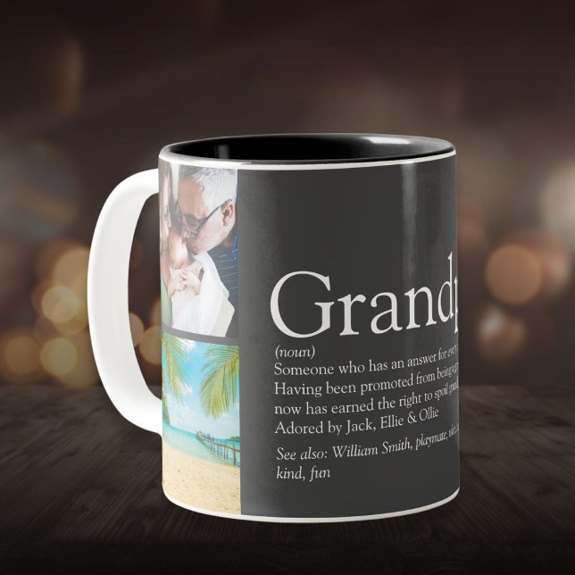 Opa Grandad Papa Definition 4 Foto grau Zweifarbige Tasse (Grandpa Grandad Papa Definition 4 Photo Gray Two-Tone Coffee Mug)