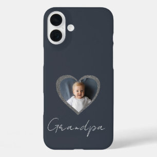 Opa Grau Herz Enkelkind Benutzerdefiniertes Foto iPhone 16 Plus Hülle