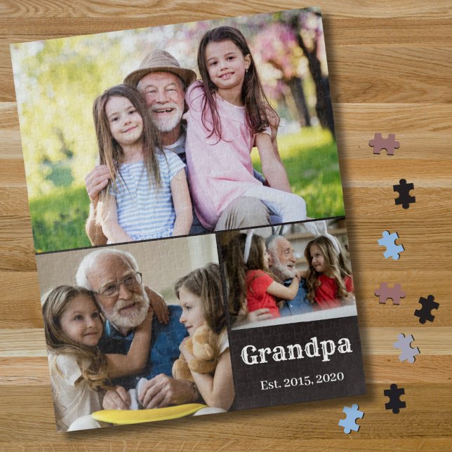 Opa gründete fettes weißes Script 3 Foto Puzzle (Von Creator hochgeladen)
