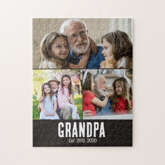 Opa gründete schwarzes Grunge-Script 3 Foto Puzzle (Vertikal)