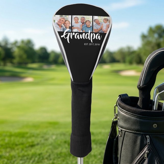 Opa hat modernes fettes Skript 3 Foto eingerichtet Golf Headcover (Grandpa Established Modern Bold Script 3 Photo Golf Head Cover)
