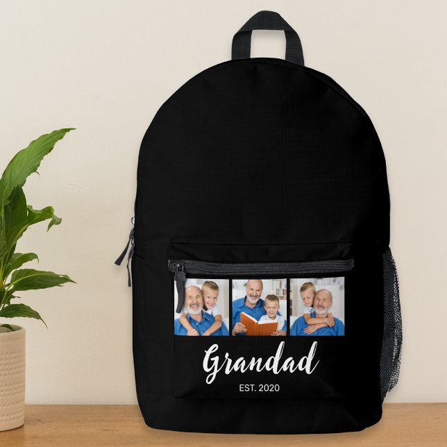 Opa hat modernes Skript 3 Foto Schwarz eingerichte Bedruckter Rucksack (Von Creator hochgeladen)