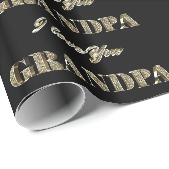 Opa I Liebe You Black Gold Glitzern Typografie Geschenkpapier (Rolleneckpunkt)
