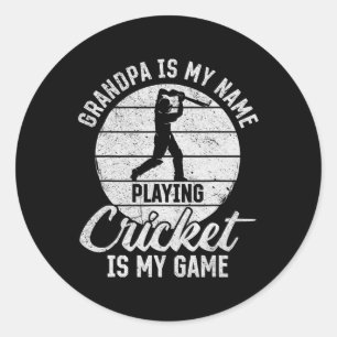 Opa ist mein Name, Cricket spielen ist mein Spiel Runder Aufkleber