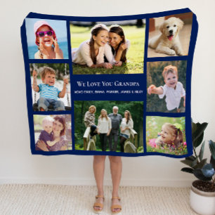 Opa Liebe Sie Foto Collage Personalisiert blau Fleecedecke