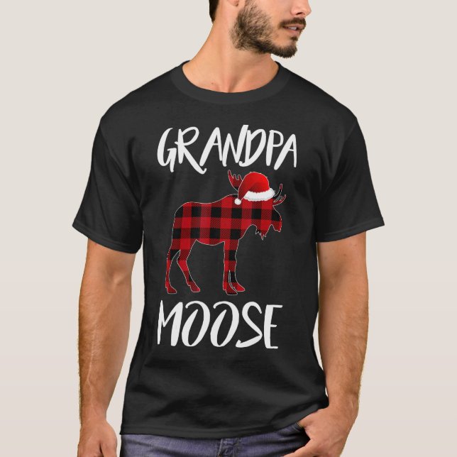 Opa Moose Buffalo Rot Kariert Weihnachtsfest T-Shirt (Vorderseite)