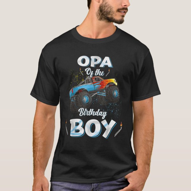 Opa of the Birthday Boy Monster Truck Bday Men Gra T-Shirt (Vorderseite)