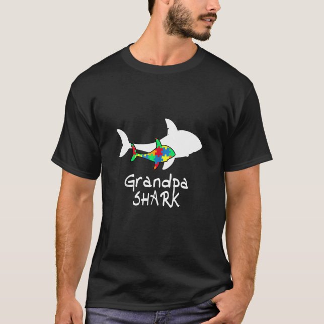 Opa Shark Puzzle Piece Coole Autismus Bewusstsein T-Shirt (Vorderseite)