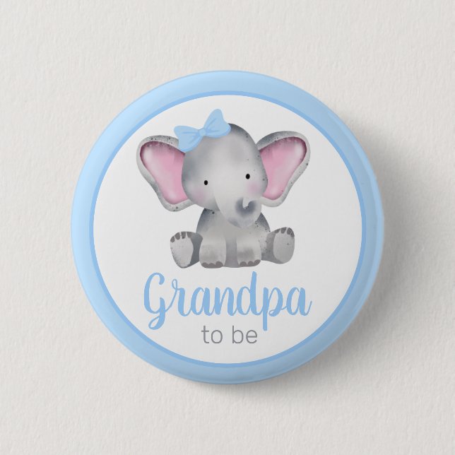 Opa to be Blue Elephant Boy Baby Shooting Button (Vorderseite)