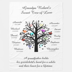 Opa Tree (Herzen) Schwarz/Weiß 10 Namen & Daten Fleecedecke