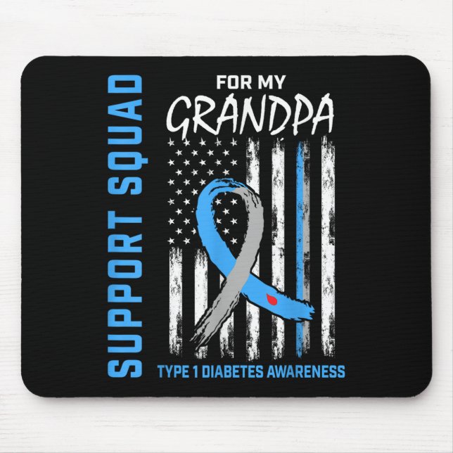 Opa Typ 1 Diabetes Shirt USA Flag Support Squ Mousepad (Vorne)