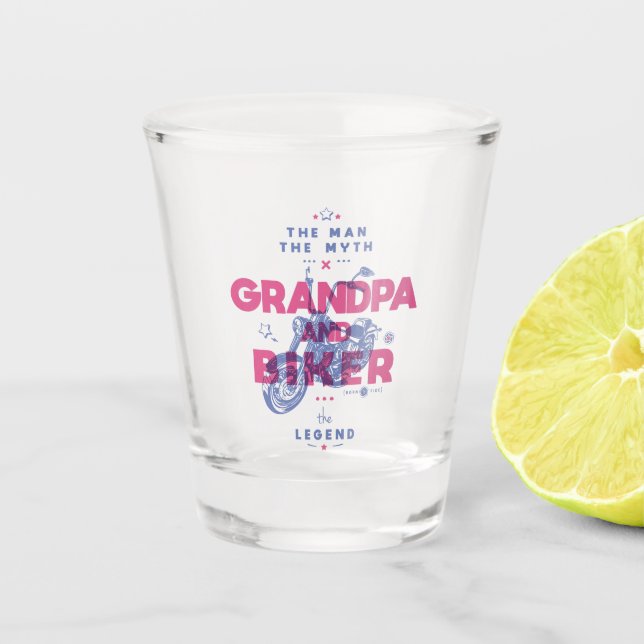 Opa und biker der Mann der Mythos der Legende Schnapsglas (Vorderseite)