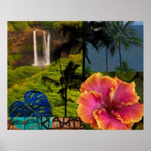 Opaeka'a Falls, Kauai Hawaiian Collage Poster