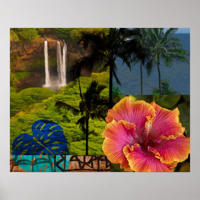 Opaeka'a Falls, Kauai Hawaiian Collage Poster (Vorne)