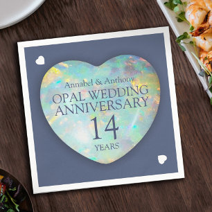 Opal 14. Hochzeitstag Herz blau Serviette