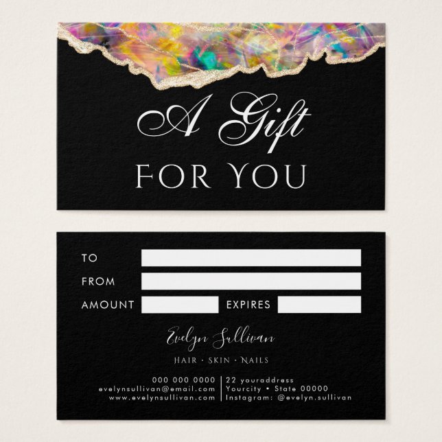 opal auf schwarze Gift Card (Vorne & Hinten)