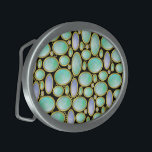 Opal Brooch Gem Gemstone Türkismuster Ovale Gürtelschnalle<br><div class="desc">Dieser Gürtelschnalle hat ein hübsches opal broxes Fichendentmuster mit Goldketten. Dieses einzigartige,  bedruckte Design ist so gestaltet,  dass es wie in einem Mosaik auf einem schwarzen,  anpassbaren Hintergrund angeordnet aussieht. Die ovalen Formen haben ein undurchsichtiges Perlmutt mit blauen,  grünen und weißen Wirbel. Es ist ein schönes,  originelles Muster.</div>