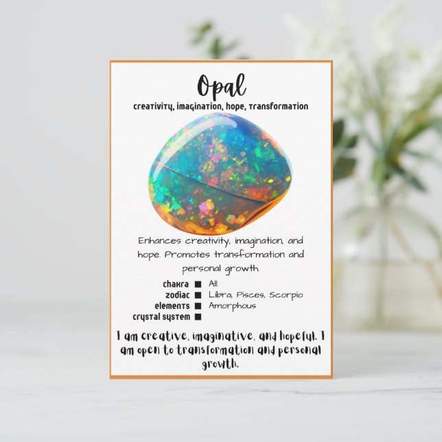 Opal Crystal Meaning Card Einladung (Stehend Vorderseite)