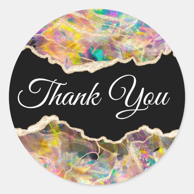 Opal Design on Black Danke Runder Aufkleber (Vorderseite)