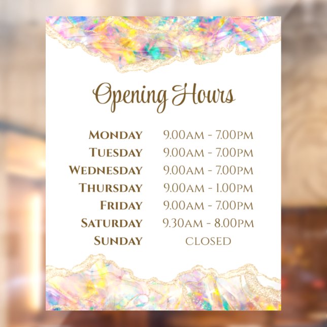 Opal Design Opening Hours Window Cling Fensteraufkleber (Blatt 2)