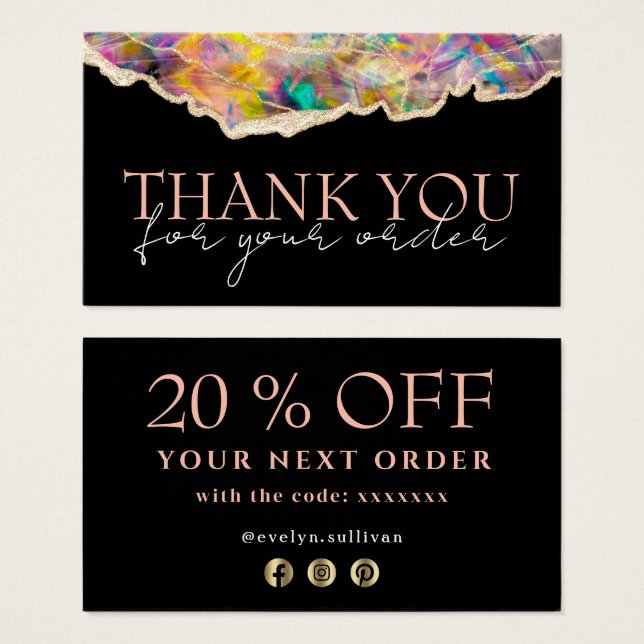 Opal Design schwarz Danke Discount Card (Vorne & Hinten)