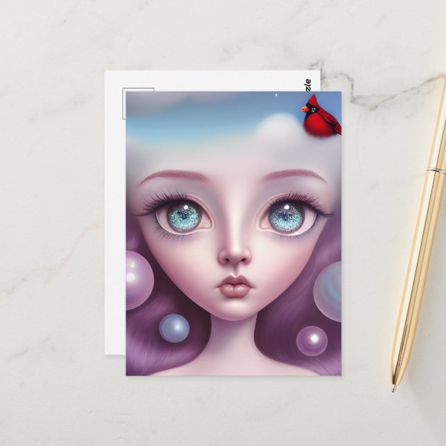 Opal Eyes Kardinal Girl Postkarte (Vorderseite/Rückseite Beispiel)