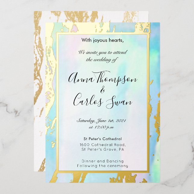 Opal Gemstone elegant modern mit Golddetails Folieneinladung (Vorderseite/Rückseite)