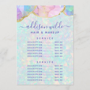 Opal Gemstone Pastel Business Price List Menükarte