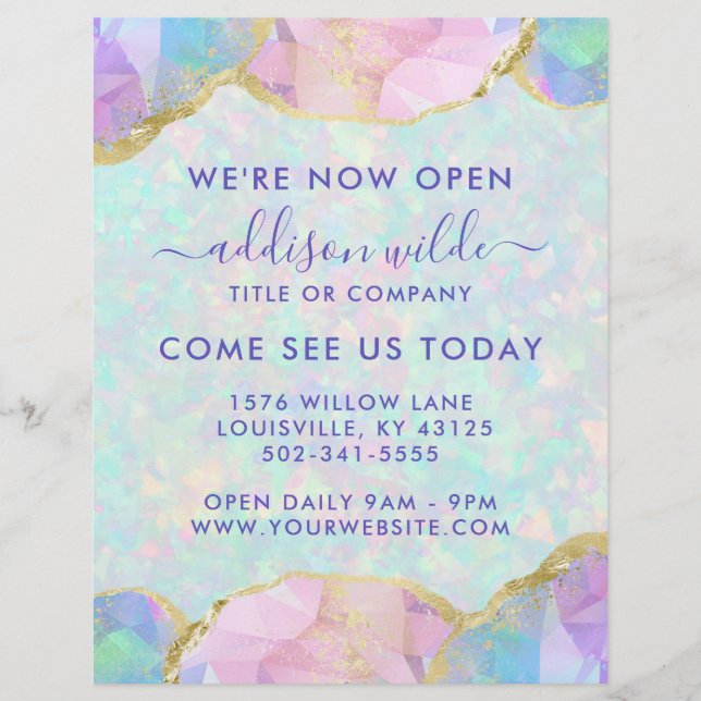 Opal Gemstone Pastel Modern Business Opening Flyer (Vorne)