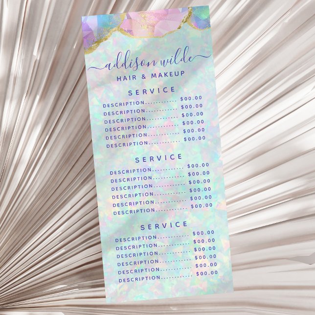 Opal Gemstone Pastel Modern Price List Rack Card Werbekarte (Von Creator hochgeladen)
