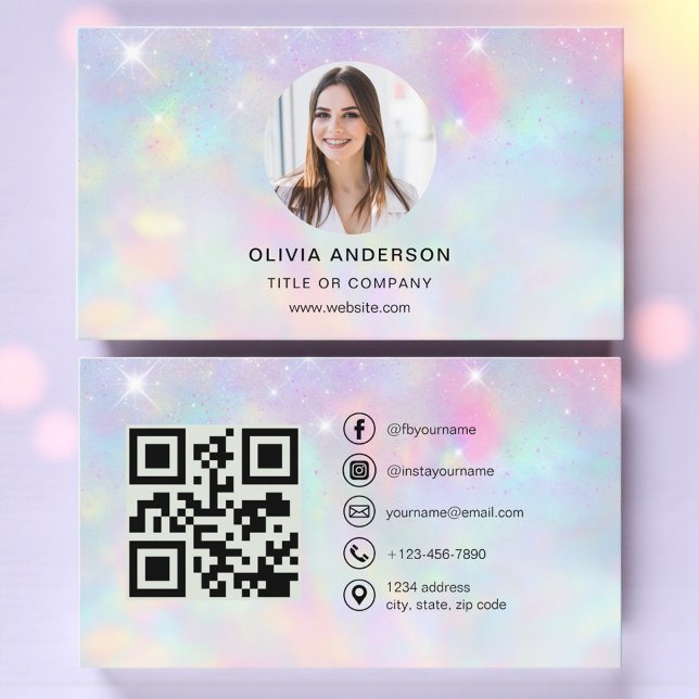 Opal Glitter Photo with QR Code Social Media Visitenkarte (Von Creator hochgeladen)