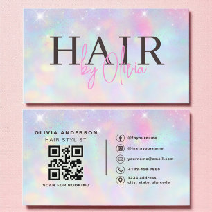 Opal Glitter QR Code Hairstylist Modern Visitenkarte