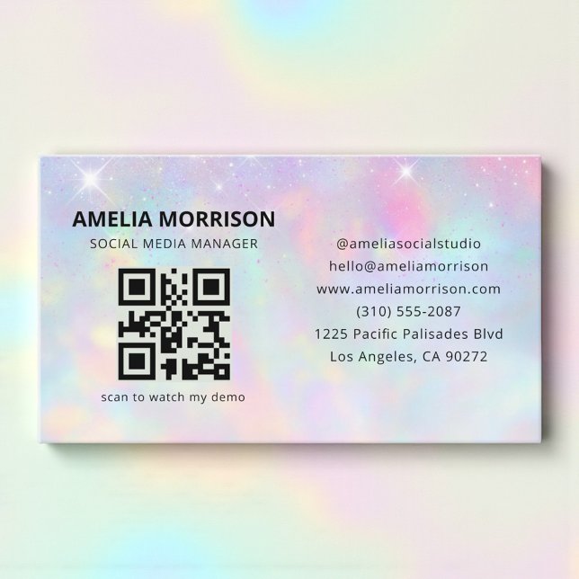 Opal Glitter QR Code Minimalist Professionell Visitenkarte (Von Creator hochgeladen)