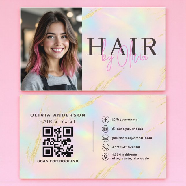 Opal-Gold-Glitter-Friseur-Foto-QR-Code  Visitenkarte (Von Creator hochgeladen)