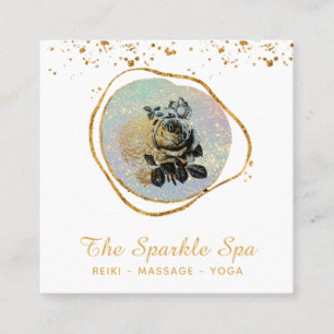 *~* Opal Gold Glitter Rahmen Florale Rose Quadratische Visitenkarte