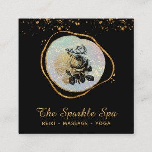 *~* Opal Gold Glitzer Frame Rose Floral Quadratische Visitenkarte