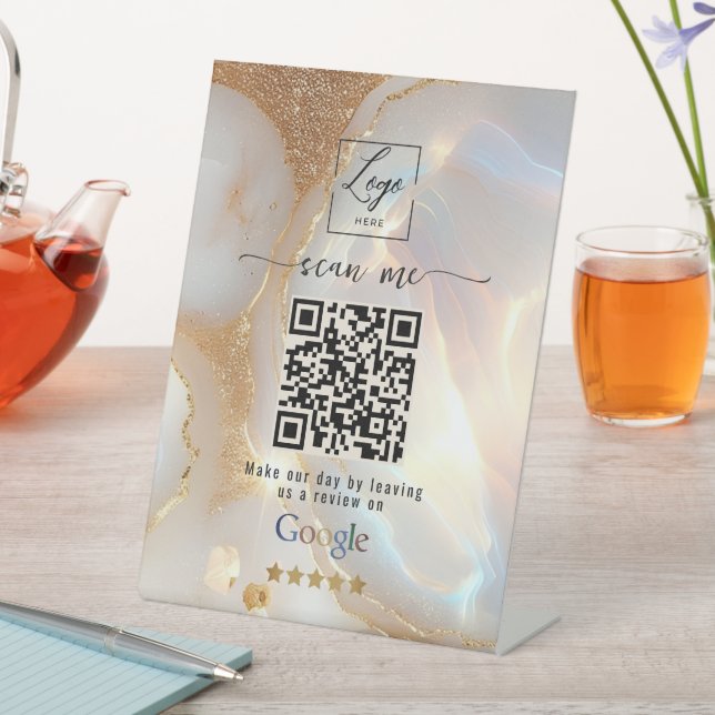 Opal Gold Google Bewertungen Geschäft Link QR Code Sockelschild (In Situ)
