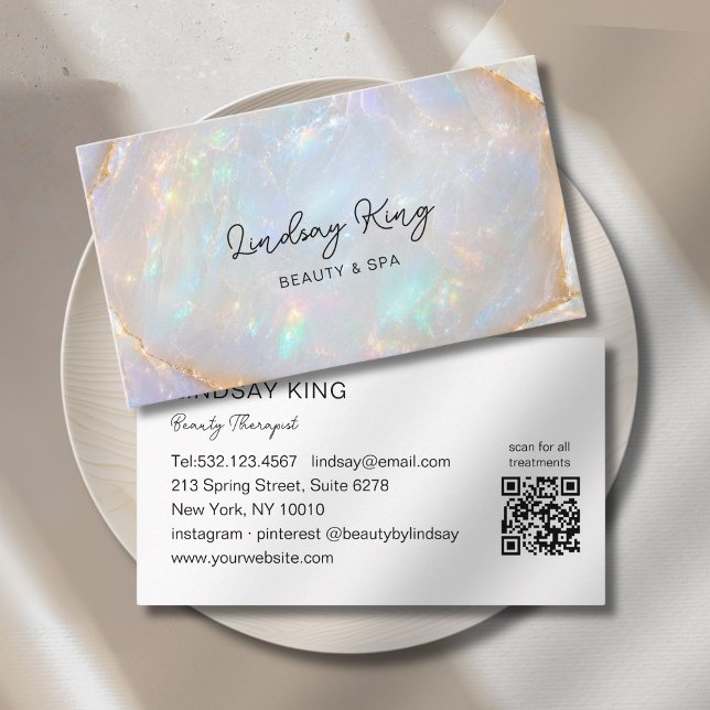Opal Holografische Marmor Salon QR Code Terminkarte (Opal Holographic Marble Salon QR Code Appointment Card)