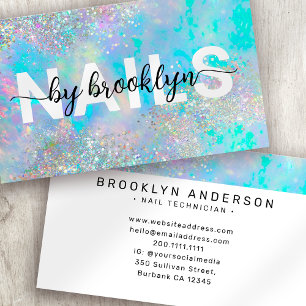Opal Holografischer Glitter Schrift Nagelkünstler Visitenkarte