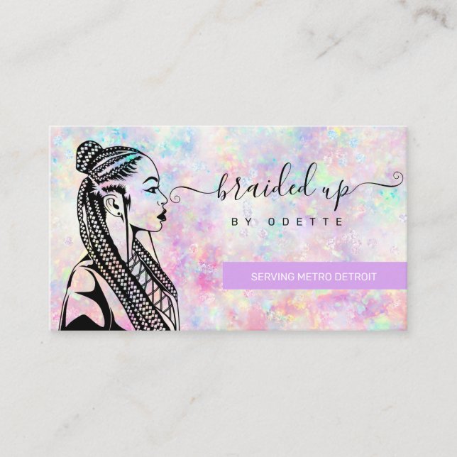 Opal Holographic Hair Braider Braid Salon Visitenkarte (Vorderseite)