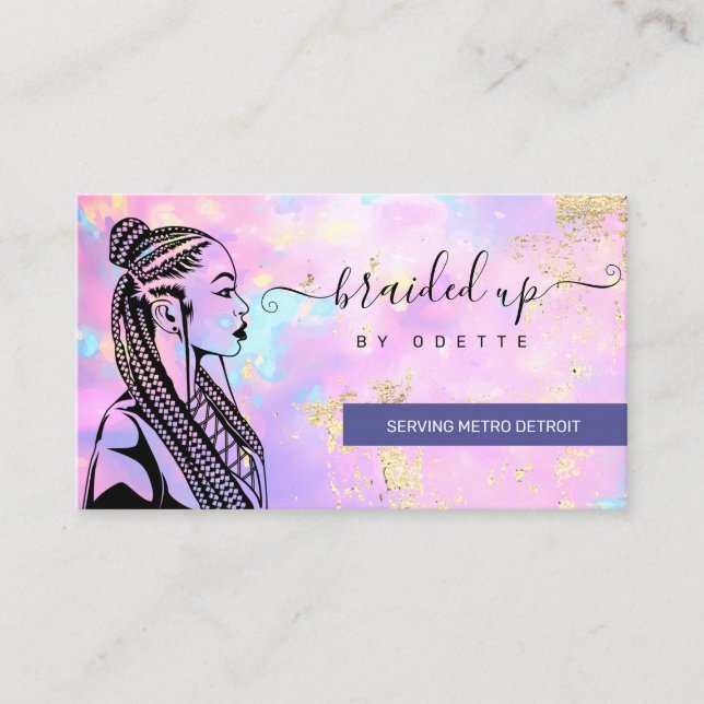 Opal Holographic Hair Braider Braid Stylist Busin Visitenkarte (Vorderseite)