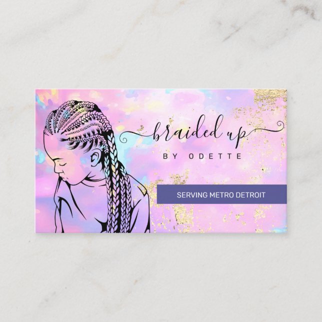 Opal Holographic Hair Braider Stylist Braid Salon Visitenkarte (Vorderseite)