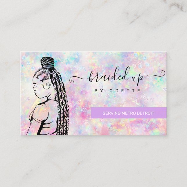 Opal Holographic Hair Braiding Braider Stylist Visitenkarte (Vorderseite)