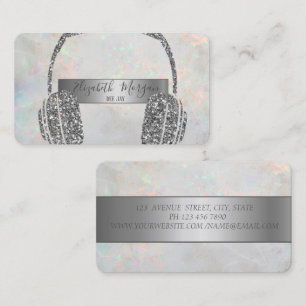 Opal Holographic Silver Glitzer Headphone DJ Visitenkarte