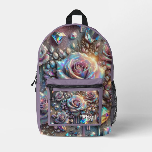 Opal Iridescent Rose School Backpack Bedruckter Rucksack (Vorderseite)